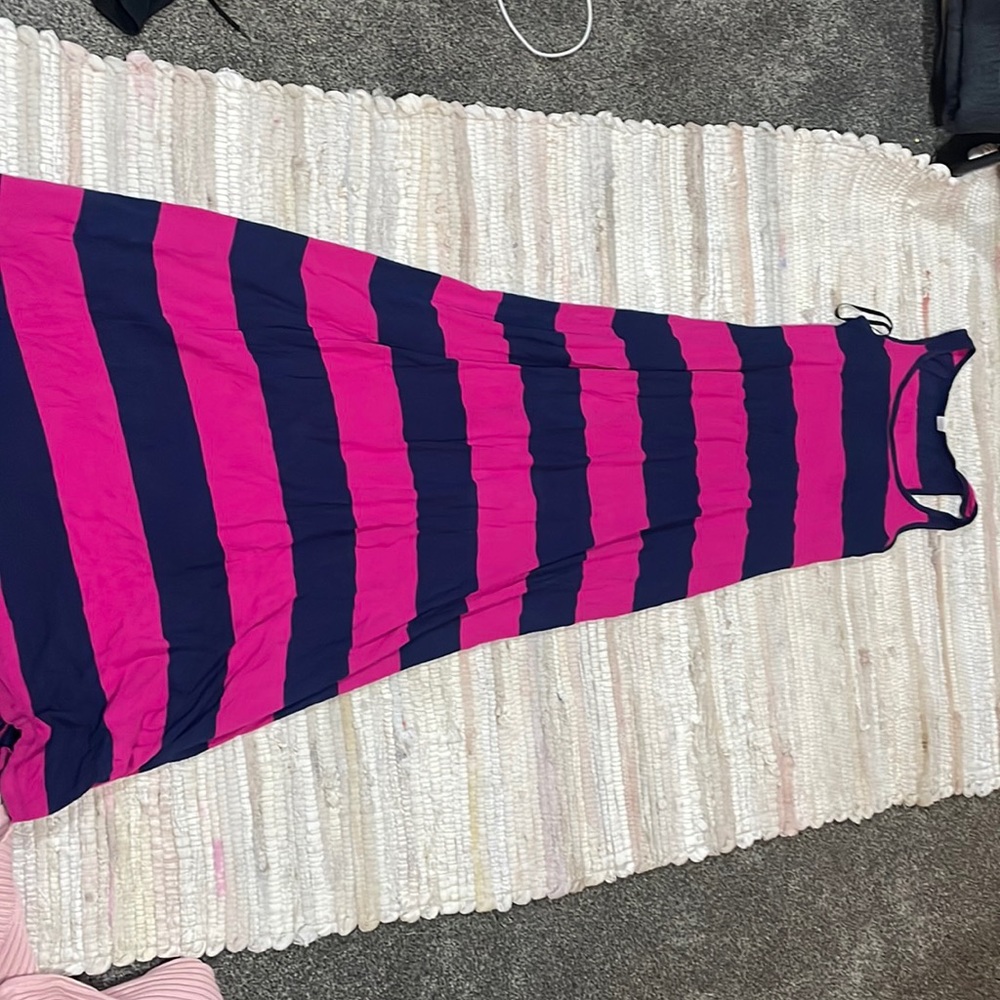 Pink and navy blue stripped dress